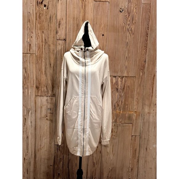 Roque Italy Womens Zip-Up Long Cardigan W/ Removable Hood Pale Pink White Stripe - Picture 6 of 8